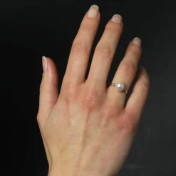 Bague perle de culture et diamants ancienne