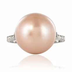 Bague perle de culture rose et diamants