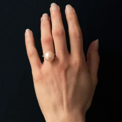 Bague perle de culture rose et diamants
