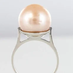 Bague perle de culture rose et diamants