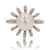 Bague perle de cutlure Akoya et diamants flocon