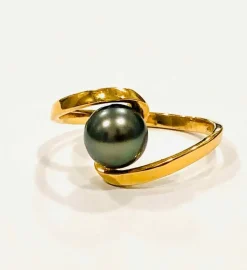 Bague perle de Tahiti or jaune