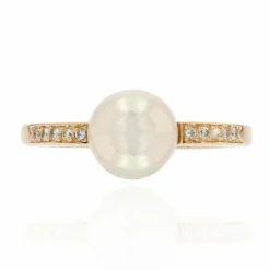 Bague perle diamants anneau plat