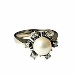 Bague Perle Diamants Or blanc