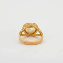 Bague perle, diamants, or jaune