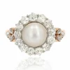 Bague perle fine diamants ancienne en marguerite