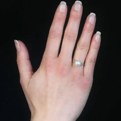 Bague perle fine et diamants baguettes art déco