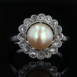 Bague perle fine gold et diamants ancienne