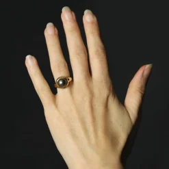 Bague perle grise et or jaune