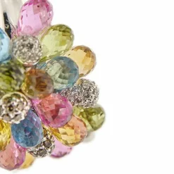 Bague perle, pierres de couleur et diamants