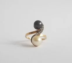 Bague Perles de culture et diamants anciens
