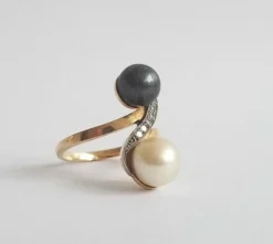 Bague Perles de culture et diamants anciens
