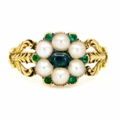 Bague Perles, pierres de lune, émeraudes