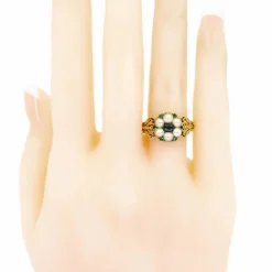 Bague Perles, pierres de lune, émeraudes