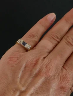 Bague pierre bleue et Diamants, Or 2 tons