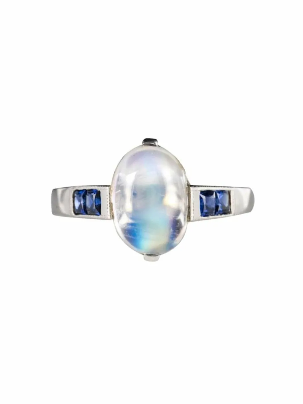 Bague pierre de lune et saphirs