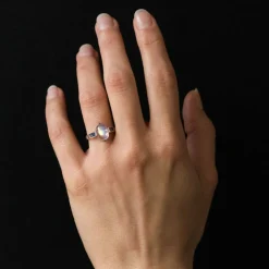 Bague pierre de lune et saphirs