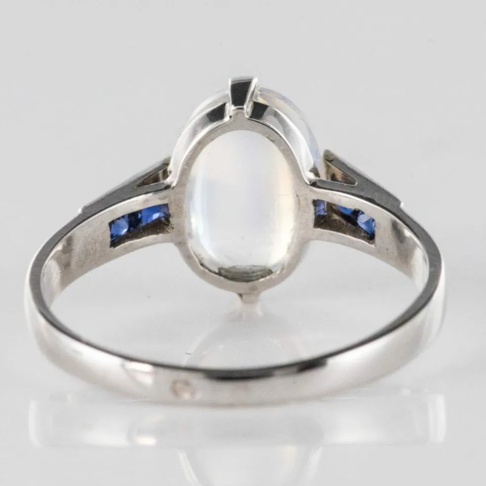 Bague pierre de lune et saphirs