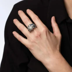 Bague Pieuvre en Or Blanc Diamants, Saphir