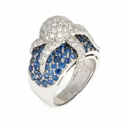Bague Pieuvre en Or Blanc Diamants, Saphir