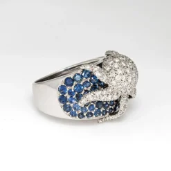 Bague Pieuvre en Or Blanc Diamants, Saphir