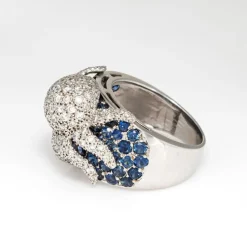 Bague Pieuvre en Or Blanc Diamants, Saphir