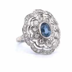 BAGUE PLATINE - AIGUE-MARINE ET DIAMANTS
