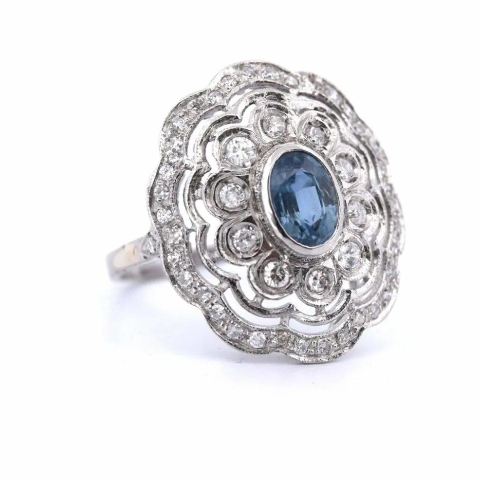 BAGUE PLATINE - AIGUE-MARINE ET DIAMANTS