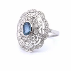 BAGUE PLATINE - AIGUE-MARINE ET DIAMANTS