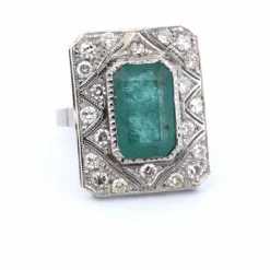 BAGUE PLATINE - ÉMERAUDE et DIAMANTS - DÉCO'