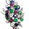 Bague Platine "couleurs de la vie" Diamant Emeraude Rubis Saphirs