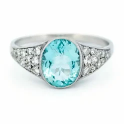 Bague platine diamant aigue-marine