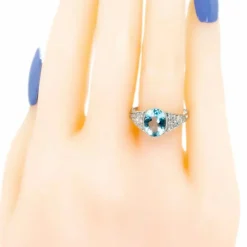 Bague platine diamant aigue-marine