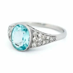 Bague platine diamant aigue-marine
