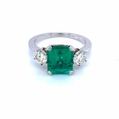 Bague Platine Diamant Emeraude Colombienne
