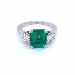 Bague Platine Diamant Emeraude Colombienne