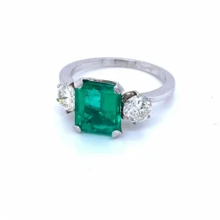 Bague Platine Diamant Emeraude Colombienne