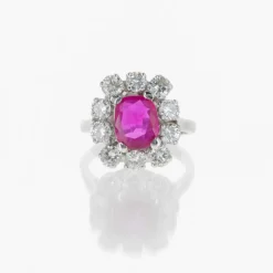 Bague Platine, Diamants et Saphir Rose
