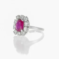 Bague Platine, Diamants et Saphir Rose