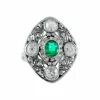 Bague Platine Emeraude et Diamants
