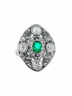 Bague Platine Emeraude et Diamants