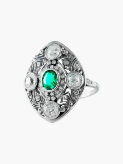 Bague Platine Emeraude et Diamants