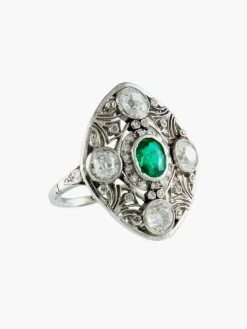 Bague Platine Emeraude et Diamants