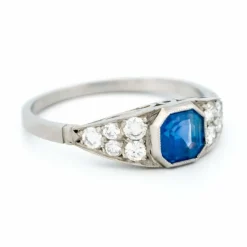Bague Platine Est-Ouest Diamant Saphir
