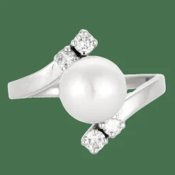 Bague platine et or gris, perle et diamants