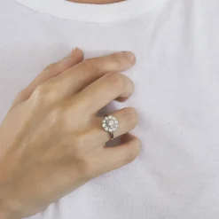 Bague platine et or gris avec diamants