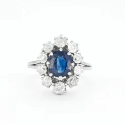 Bague platine, or gris saphir et diamants