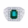 Bague, platine, or jaune, émeraude et diamant.