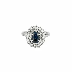 Bague platine, saphir 1.20ct, diamants 1ct