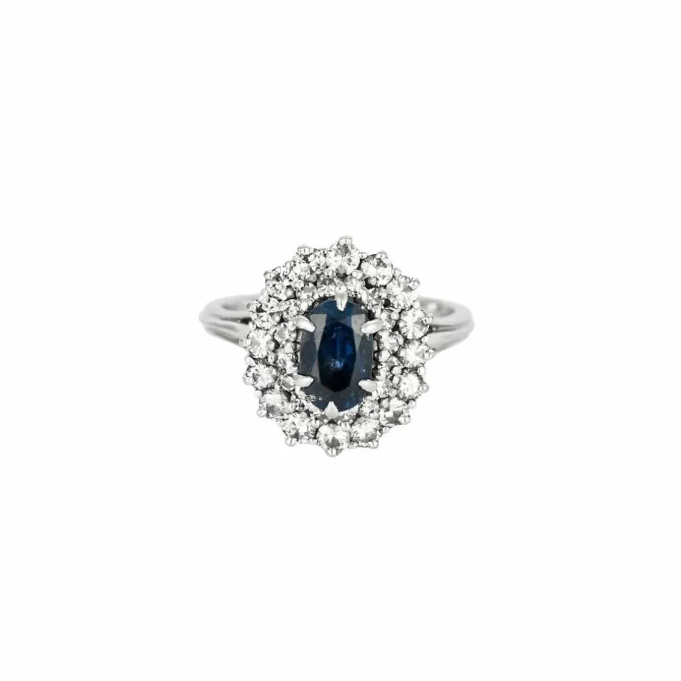 Bague platine, saphir 1.20ct, diamants 1ct
